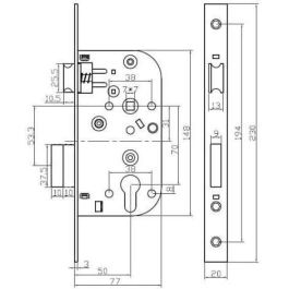 Yale Y60K-A50/N Cerradura Empotrable Orificio Cilindro para Puerta de Entrada Eje 50mm, Caja 148mm