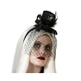 Sombrero Mini Negro de Pailletes con Velo y Araña para Disfraz de Bruja, Espectro o Temática Gótica - Ideal Halloween Precio: 2.50000036. SKU: B15745BKXY