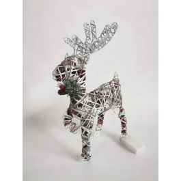 DKD Home Decor Reno de Navidad Alpina, Figura Decorativa LED de Ratán, Colores Natural, Blanco y Plateado, 3 Pilas AA, 14x40x30 cm Precio: 12.58884. SKU: B18FKL9V5D