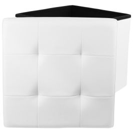 Home Deco Factory Caja-Puf Plegable Essentiel Almacenamiento Asiento Blanco 38x38x38 cm