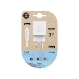 Cargador Doble Blanco+Cable Braided Nylon Lightning Para Apple, Alto Rendimiento2,4ª