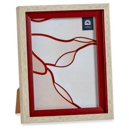 Giftdecor Portafoto Natural con Borde Rojo 15x20 cm - Madera y Plástico (24 Unidades)