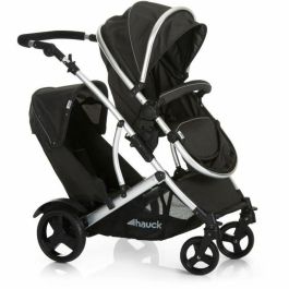 HAUCK Duett 2 Cochecito Doble Negro, con Asiento Reversible y 2º Asiento Desmontable, para Hermano y Bebé Desde el Nacimiento