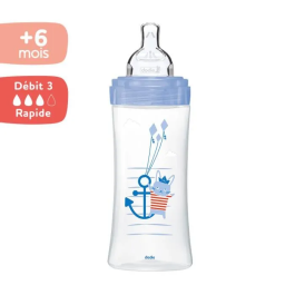 Dodie Biberón Sensation + 330ml con Tetina Plana y Sistema Anticolícos para Bebés, Decoración Sea