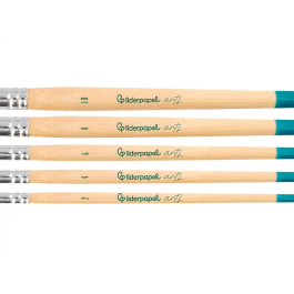 Liderpapel Pinceles Sintéticos Punta Redonda Bolsa 5 Unidades Tamaños Surtidos Certificado FSC para Acuarela Acrílico Gouache