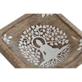 DKD Home Decor Vaciabolsillos Decorativo Oriental para Entrada Madera de Mango Diseño Hoja de Buda Blanco Natural 10x10x2 cm
