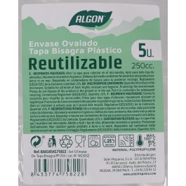 Set de 5 envases ovalados con tapa bisagra PP 250 ml - Algon (10 Unidades) Set de 5 envases ovalados con tapa bisagra PP 250 ml - Algon (10 Unidades)