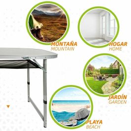 Mesa de camping plegable aluminio + madera 149x80x59/66/71.5cm