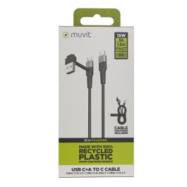 muvit for change cable Tipo C + Tipo A a Tipo C 3A 15w 1,2m negro