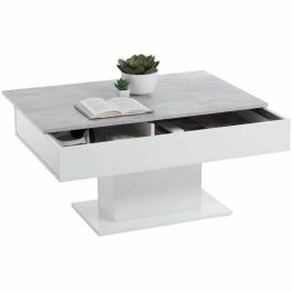 FMD 4029494116864 Mesa de centro bicolor con tapa corrediza gris hormigón y blanco brillante L100 x H46,1 x D65 cm Fabricada en Alemania