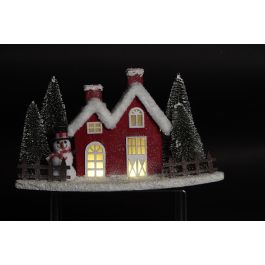 DKD Home Decor Casa de Navidad Luminosa LED Alpina de Porexpan, Decoración Navideña Rojo Blanco Verde 15x21x39 cm
