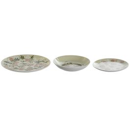 DKD Home Decor Vajilla de Porcelana Colección Ivy&daisy Verde Beige, Set 18 Piezas, 27x27x3 cm, Apto Microondas y Lavavajillas