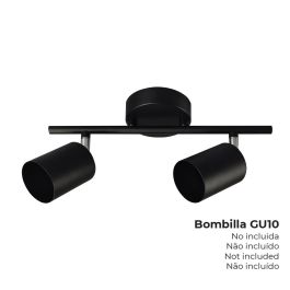 Edm Regleta de Focos 2 Elementos GU10 Negro 50W máx./bombilla Abatible 180° 220-240V (Bombilla no incluida) 30x9x17cm