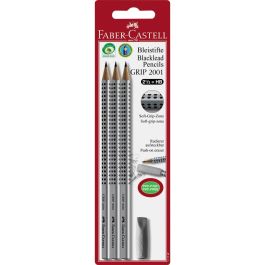 FABER-CASTELL Grip 2001 34197 Lápices HB Negros y Plata (3 unidades) con Borrador Blister Precio: 17.5000001. SKU: B18SBDZJH9