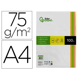 Liderpapel Papel Color DIN A4 75 gr Neón, 4 Colores Surtidos, Paquete 100 Hojas