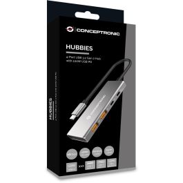 Conceptronic HUBBIES15G 4-Port USB 3.2 Gen 2 Hub, 10Gbps, USB-C x 2, USB-C a W Usb PD/Aluminum
