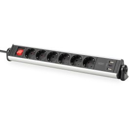 Digitus Regleta 6 Tomas con 2 USB-A, 1 USB-C y Interruptor - Negro/Plateado