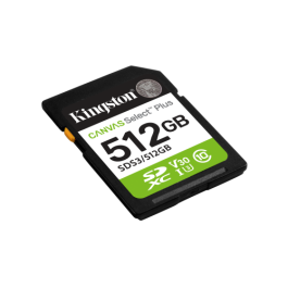 Kingston SDS3/512GB Tarjeta SDXC Canvas Select Plus 512 GB 150 MB/s Clase 10 U3 V30 para vídeo Full HD y 1080p, Resistente
