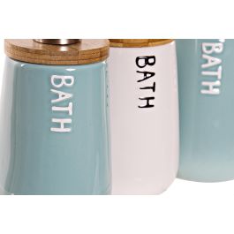 DKD Home Decor Set de 2 Piezas Baño Beige y Turquesa en Dolomita, Bambú y ABS 8.5 x 19 x 9 cm