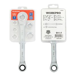 Workpro Llave Estrella Doble con Carraca 8 en 1 CR-V, 72 Dientes, 6 Bocas Intercambiables 14 x 19 mm