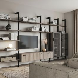 Emuca Lote de 2 estructuras Zero con herrajes y perfiles para montaje al suelo y a pared con nivelador rectangular, Aluminio y Zamak, Negro texturizado