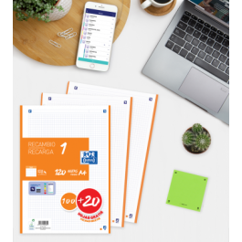 Oxford Recambio Hojas Sueltas A4 90gr 5x5mm 120 Unidades 1 Banda Color Naranja