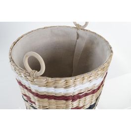 DKD Home Decor Cesta Colonial Natural Granate y Negro Blanco Fibra Poliester Set de 3 Piezas 38 x 36 x 38 cm