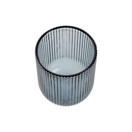 DKD Home Decor Vasos Básicos de Cristal Azul Set de 6 (240ml) Rayado Apto Microondas/Lavavajillas 7.5 x 9.5 x 7.5 cm