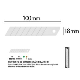 Repuesto Cuter Q-Connect Ancho Para Modelos Kf17106-Kf14387 Cuchilla Ceramica 18 mm Blister 5 Unidades