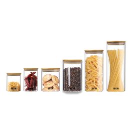Quttin Tarro de Borosilicato con Tapa de Bamboo 950 ml - Bote Hermético de Cocina 9.5 x 16 cm (12 Unidades)