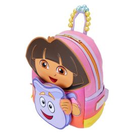 Loungefly Mini Mochila Dora la Exploradora de Piel Vegana Brillante con Apliques, Bordados y Detalles en Relieve