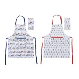 Delantal Mediterraneo DKD Home Decor Azul Rojo 80 x 0.5 x 60 cm Set de 2 (2 Unidades)