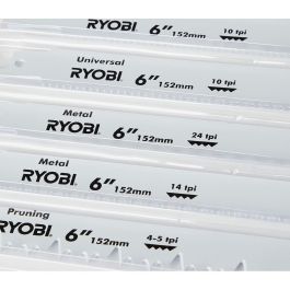 Ryobi Juego de 6 Hojas de Sierra de Sable Surtidas para Madera y Metal, Longitudes 100/152 mm - Blister Universal