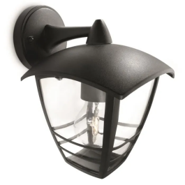 Philips Aplique exterior creek e27 60W negro IP44 luz hacia abajo pared aluminio farola