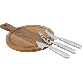MENASTYL 5040076 Tabla de Cortar Rectangular de Madera de Acacia con 3 Cuchillos para Queso de Acero Inoxidable