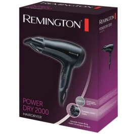 Remington Secador de Pelo Power Dry 2000 D3010 - 2000W, Tecnología Iónica, Negro, con Boquilla Concentradora y Función Eco