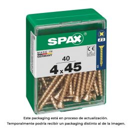 Spax 4081020400452 Tornillo para Madera Universal, Cabeza Plana, Rosca Completa, 4CUT, Ranura Cruz Z2, Yellox 4,0x45mm, Caja 40 unidades Precio: 4.49999968. SKU: S7913896