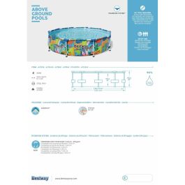 Bestway Piscina elevada Steel Pro 305x66 cm, redonda con diseño animal, estructura metal anticorrosión, 4.062 L, PVC 3 capas
