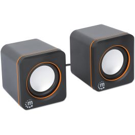 MANHATTAN Lautsprecher fr PC und Laptop 2600 Series zwei verbundene Lautsprecher 1.4 m USB-Kabel USB-C/USB-A-Adapter schwarz/orange