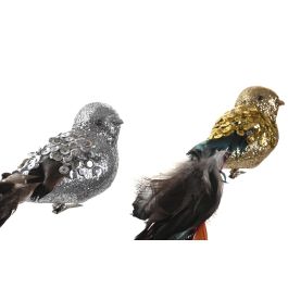 DKD Home Decor Figura Navidad Moderna Pájaro Dorado Plateado Poliéster Lentejuelas 5x7x26 cm (2 Unidades)