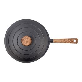 Wok aluminio fundido c/tapa. mango color madera 30cm nature oroley