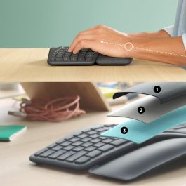 Logitech K860 Teclado Inalámbrico Ergonómico QWERTY Español RF Wireless + Bluetooth con Reposamuñecas Grafito