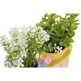 DKD Home Decor Planta Artificial Shabby Surtida (4 unidades) Amarilla Lila Verde 8.5 x 19 x 9 cm PE Cerámica