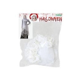 Diadema Halloween Velo Novia Blanco Rosas 129*19 - Ideal para disfraces terror y fiestas