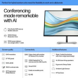 HP 527pm Monitor de Conferencia Series 5 Pro 27 Pulgadas QHD USB-C con IA Avanzada para Reuniones sin Distracciones y Colaboración Óptima Libre de PVC