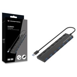 Conceptronic HUBBIES19BP Hub USB 3.2 de 7 Puertos 5 Gbps con Adaptador de Corriente