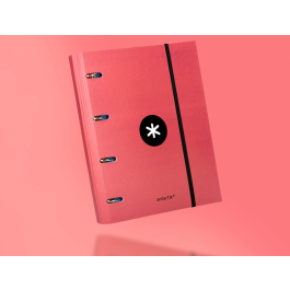 Antartik Carpeta con recambio A4, 4 anillas 40mm, con solapa, forrada, cuadro 5mm, color coral