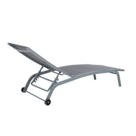 DKD Home Decor Tumbona de Terraza y Jardín Reclinable con Ruedas de Aluminio y Textilene Gris 64 x 97 x 187.5 cm
