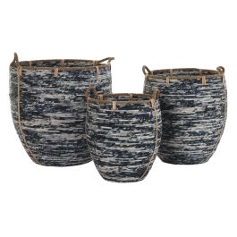 DKD Home Decor Cesta Boho Negro Blanco Ratan Set 3 Piezas 52 x 52 x 60 cm