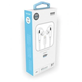 Tech One Tech Auriculares earTECH TEC1203 con Micrófono Blanco Pack Expositor 10 Unidades Conector Lightning